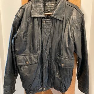 Leather black bomber jacket